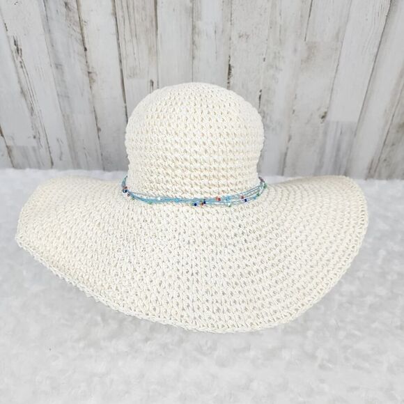 Faded Glory Floppy Boho Beaded Sun Hat White Size OS - Picture 1 of 10